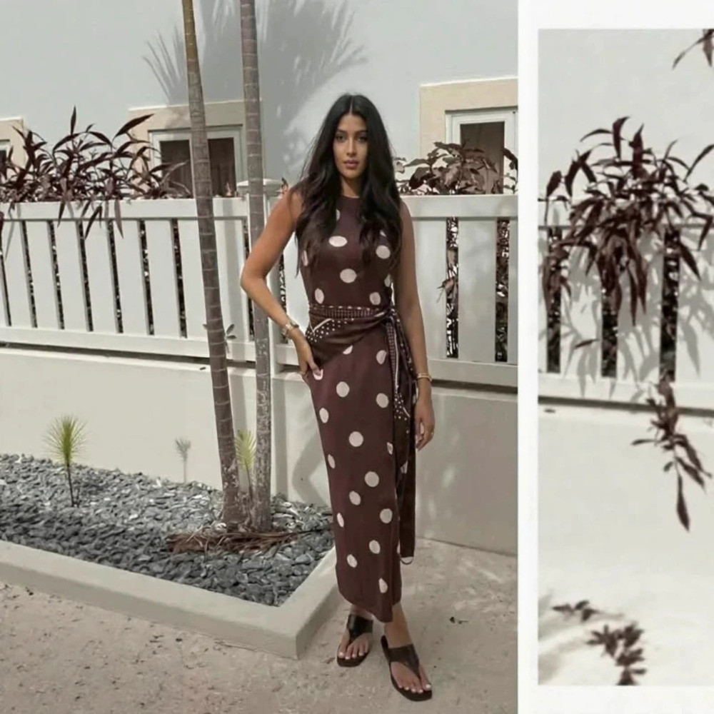 ZARA Summer Vintage Red Polka Dot Knit Maxi Dress